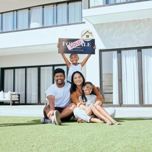 property-happy-family-sold-sign-with-smile-relax-excited-people-rest-sit-bond-grass-real-estate-house-sale-family-moving-into-new-home-together-joy-carefree-relocating